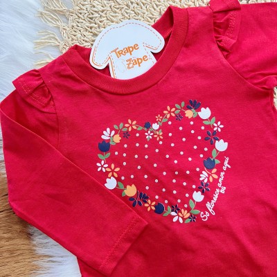 Conj. Blusa Manga Longa Só Floresce Amor Aqui e Calça Legging - Vermelho e Marinho